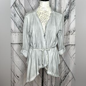 Tempo Paris Wrap Jacket Fringe Trim Roll Tab Sleeves Italy S